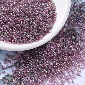 MIYUKI Round Rocailles Beads, Japanese Seed Beads, 11/0, (RR256D) Transparent Dark Smoky Amethyst AB, 2x1.3mm, Hole: 0.8mm, about 1111pcs/10g