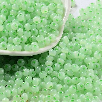 Glass Seed Beads, Imitation Cat Eye, Rondelle, Pale Green, 4x3.3mm, Hole: 1.4mm