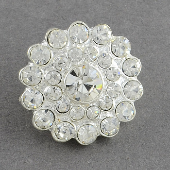 Shining Flower Alloy Grade A Crystal Rhinestone Slide Charms Beads, Silver Color Plated, Crystal, 21x11.5mm, Hole: 10x4mm