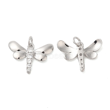Real Platinum Plated Clear Dragonfly Brass+Cubic Zirconia Pendants