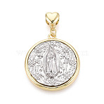 Religion Brass Pendants, Flat Round with Virgin Mary Charms, Platinum & Golden, 44.5x30x5mm, Hole: 4.5x5.5mm(KK-T080-06GP)