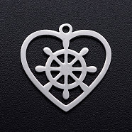 201 Stainless Steel Pendants, Heart with Helm, Stainless Steel Color, 20.5x20.5x1mm, Hole: 1.4mm(STAS-T046-JN248-1-21)
