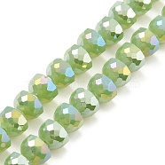 AB Color Plate Glass Beads Strands, Imitation Jade, Faceted Half Round, Yellow Green, 7~7.5x5mm, Hole: 1mm, about 80pcs/strand, 20.87''~21.26''(53~54cm)(EGLA-P051-02A-A01)