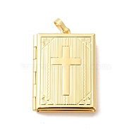 Eco-Friendly Rack Plating Brass Locket Pendants, Long-Lasting Plated, Lead Free & Cadmium Free, Rectangle with Cross Charm, Real 18K Gold Plated, 39x27.5x6mm, Hole: 4x6mm, Inner Diameter: 28.5x18.5mm(KK-F850-06G)