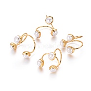 Adjustable Pearl Cuff Finger Rings, with Brass Findings, Flat Round, Golden, 22.5~24mm(RJEW-K229-J01)