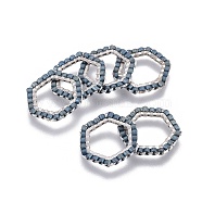MIYUKI & TOHO Handmade Japanese Seed Beads, with 304 Stainless Steel Link Rings, Loom Pattern, Hexagon, Silver, Marine Blue, 15~15.5x16x1.8~2mm(SEED-A028B-S-16S)