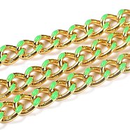 Golden Brass Enamel Curb Chain, Twisted Chain, Long-Lasting Plated, with Spool, Unwelded, Linen, 10.5x8x3.5mm, 32.8 Feet(10m)/roll(CHC-H103-07B-G)