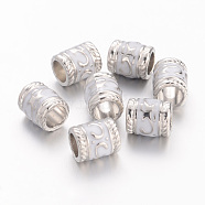 Enamel Alloy European Beads, Cadmium Free & Lead Free, Large Hole Column Beads, Platinum Plated, White, White, 8.5x7mm, Hole: 5mm(X-EA8640-4)