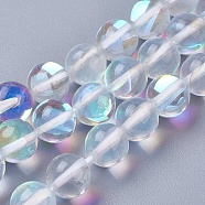 Synthetic Moonstone Beads Strands, Holographic Beads, Round, Clear, 6mm, Hole: 1mm, about 64pcs/strand, 15.3 inch(39cm)(G-E468-H02-6mm)
