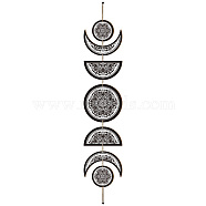 Moon Phase Wood Hanging Wall Decorations, with Cotton Thread Tassels, for Home Wall Decorations, Flower Pattern, 72.5cm(HJEW-WH0054-006)