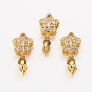 Long-Lasting Plated Brass Micro Pave Cubic Zirconia Ice Pick Pinch Bails, Crown, Real 24K Gold Plated, 16mm, Hole: 2x4mm, Pin: 0.6mm(ZIRC-F069-22G)