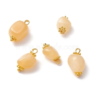 Natural Honey Jade Charms, with Brass Eye Pin & Alloy Daisy Spacer Beads, Golden, Nuggets, 13.5~16x7~9x5~7mm, Hole: 1.8mm(PALLOY-JF01093-04)