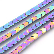 Electroplate Non-magnetic Synthetic Hematite Beads Strands, Arrow/Chevron, Multi-color Plated, 6x4x2mm, Hole: 1mm, about 97pcs/strand, 15.7 inch(G-Q486-69D)