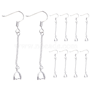 20 Pairs Brass Earring Hooks, Ear Wire, with Ice Pick Pinch Bails and Twisted Chains, for Half Drilled Beads, Long-Lasting Plated, Silver, 53x6x3mm, 21 Gauge, Pin: about 0.7mm and 0.8mm(KK-DC0002-73)