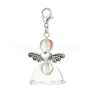 Natural Quartz Crystal Pendant Decorations, with Glass Beads and Alloy Lobster Claw Clasps, Angel, 45mm(HJEW-TA00054-02)