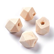 Faceted Unfinished Wood Beads, Natural Wooden Beads, Polygon, PapayaWhip, 10x10mm, Hole: 3~3.6mm(WOOD-WH0014-01-A)