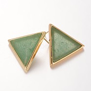 Triangle Brass Green Aventurine Stud Earrings, 23x26.5x3.5mm, Pin: 0.8mm(EJEW-O072-01C)