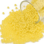 TOHO Round Seed Beads, Japanese Seed Beads, Frosted, (902F) Canary Yellow Pearl Matte, 11/0, 2.2mm, Hole: 0.8mm, about 5555pcs/50g(SEED-XTR11-0902F)