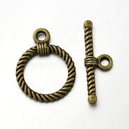 Tibetan Style Alloy Ring Toggle Clasps, Antique Bronze, Ring: 22x17x2mm, Hole: 2.5mm, Bar: 26x8x3mm, Hole: 2.5mm(PALLOY-N0112-01AB)
