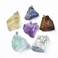 Natural Mixed Gemstone Pendants, Rough Raw Stone, with 304 Stainless Steel Loops, Nuggets, 25~45x20~31x10~20mm, Hole: 2mm(G-N332-023)