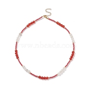 Natural Carnelian Beaded Necklaces for Women, Glass Seed Beads Bead Necklaces, 18.66 inch(47.4cm)(NJEW-JN03984)