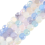 Electroplate Glass Beads Strands, Faceted, Flat Round, Thistle, 6x3mm, Hole: 1.4mm, about 80Pcs/strand, 16.34 inch~16.93 inch(41.5~43cm)(EGLA-N002-40B-05)