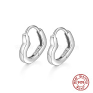 Rhodium Plated 925 Sterling Silver Heart Hoop Earrings, with 925 Stamp, Platinum, 12x2x11mm(EX5321-1)
