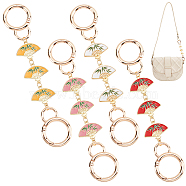 Fan with Bamboo Leaves Pattern Alloy Enamel Link Purse Strap Extenders, with Spring Gate Rings, Mixed Color, 14.6cm, 4 colors, 1pc/color, 4pcs/set(AJEW-AB00069)