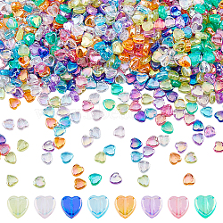 9Bags 9 Colors Acrylic Beads, Rainbow Color Plated, Heart, Mixed Color, 8.5~9x8~8.5x4~4.5mm, Hole: 1.8mm, 100pcs//bag(OACR-DC0001-16)