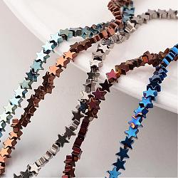 Electroplate Non-magnetic Synthetic Hematite Bead Strands, Star, Mixed Color, 4x4x2~3mm, Hole: 1mm, about 117pcs/strand, 15.7 inch(G-F300-24A)