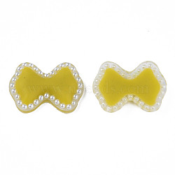 Acrylic Cabochons, with ABS Plastic Imitation Pearl Beads, Bowknot, Yellow, 18x24.5x4.5mm(KY-N015-136C)