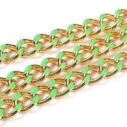 Golden Brass Enamel Curb Chain, Twisted Chain, Long-Lasting Plated, with Spool, Unwelded, Linen, 10.5x8x3.5mm, 32.8 Feet(10m)/roll(CHC-H103-07B-G)