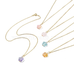 5Pcs 5 Color Glass Plum Blossom Pendant Necklaces Set with Brass Cable Chains for Women, Mixed Color, 17.72 inch(45cm), 1Pc/color(NJEW-JN04110)