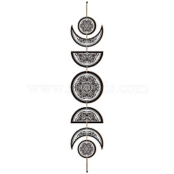 Moon Phase Wood Hanging Wall Decorations, with Cotton Thread Tassels, for Home Wall Decorations, Flower Pattern, 72.5cm(HJEW-WH0054-006)