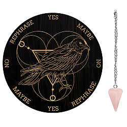 AHADEMAKER Dowsing Divination Supplies Kit, Including PVC Plastic Pendulum Board, 304 Stainless Steel Cable Chain Necklaces, Cone/Spike Natural Rose Quartz Stone Pendants, Raven Pattern, Board: 200x4mm(DIY-GA0004-95P)