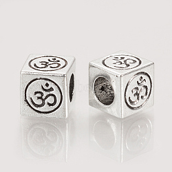 Tibetan Style Alloy European Beads, Large Hole Beads, Cube with Om Symbol, Cadmium Free & Lead Free, Antique Silver, 8x8x8mm, Hole: 4.5mm, about 460pcs/1000g(TIBE-T007-21AS-LF)