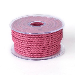 Braided Cowhide Cord, Leather Jewelry Cord, Jewelry DIY Making Material, Fuchsia, 3mm, about 10.93 yards(10m)/roll(WL-I003-3mm-C-01)