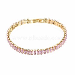 Cubic Zirconia Classic Tennis Bracelet, Real 18K Gold Plated Brass Cubic Zirconia Link Chain Bracelet for Women, Nickel Free, Pearl Pink, 7-1/8 inch~7-1/2 inch(18~19cm)(ZIRC-S067-073G-NF)