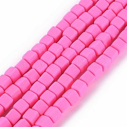 Handmade Polymer Clay Beads Strands, Cube, Deep Pink, 6x6x6mm, Hole: 1.2mm, about 62pcs/strand, 14.84 inch~15.75 inch(37.7cm~40cm)(X-CLAY-T020-09A)