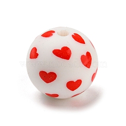 Silicone Beads, Round, Heart, 15mm, Hole: 2mm(SIL-E009-01H)