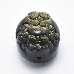 Natural Golden Sheen Obsidian Beads, Carved Pi Xiu, 27x22.5x20.5mm, Hole: 1.5mm(G-P360-02)