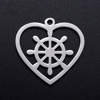 201 Stainless Steel Pendants, Heart with Helm, Stainless Steel Color, 20.5x20.5x1mm, Hole: 1.4mm
