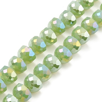 AB Color Plate Glass Beads Strands, Imitation Jade, Faceted Half Round, Yellow Green, 7~7.5x5mm, Hole: 1mm, about 80pcs/strand, 20.87''~21.26''(53~54cm)