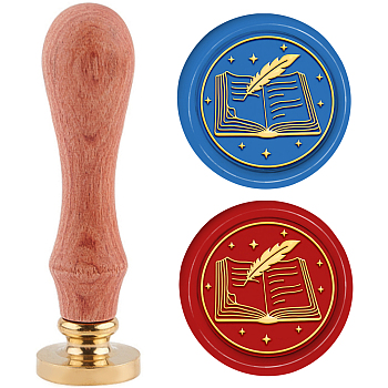 Brass Wax Seal Stamp with Handle, for DIY Scrapbooking, Book & Pen Pattern, 3.5x1.18 inch(8.9x3cm)