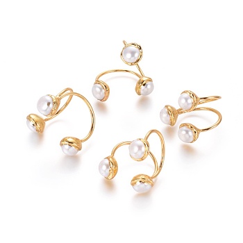 Adjustable Pearl Cuff Finger Rings, with Brass Findings, Flat Round, Golden, 22.5~24mm
