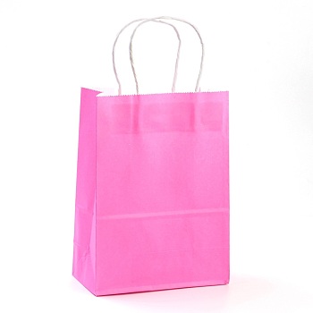 Pure Color Kraft Paper Bags, Gift Bags, Shopping Bags, with Paper Twine Handles, Rectangle, Hot Pink, 15x11x6cm