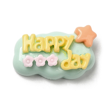 Opaque Resin Cabochons, Word Happy Day Cabochons, Flower, 14.5x22x6mm