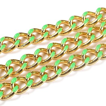 Golden Brass Enamel Curb Chain, Twisted Chain, Long-Lasting Plated, with Spool, Unwelded, Linen, 10.5x8x3.5mm, 32.8 Feet(10m)/roll