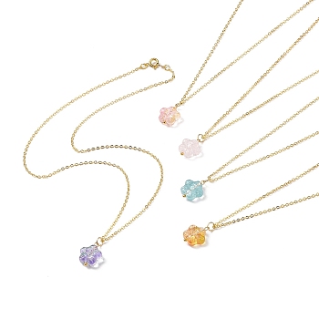 5Pcs 5 Color Glass Plum Blossom Pendant Necklaces Set with Brass Cable Chains for Women, Mixed Color, 17.72 inch(45cm), 1Pc/color