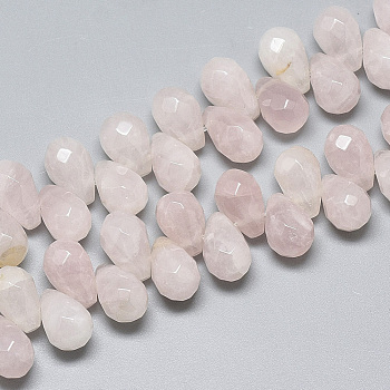 Natural Rose Quartz Beads Strands, Top Drilled Beads, Faceted, Teardrop, 11.5~12x8mm, Hole: 0.8mm, about 40pcs/strand, 8.2 inch